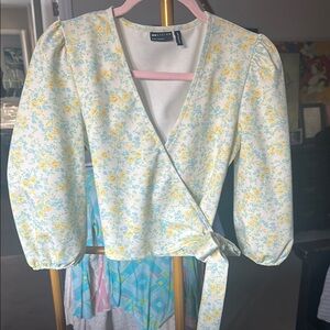 ASOS Floral Wrap Blouse - Yellow and Blue